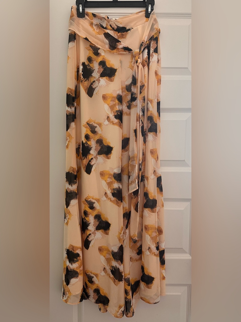 Forever 21 Light Yellow Floral Wide Leg Pants with Black and Mustard Accents